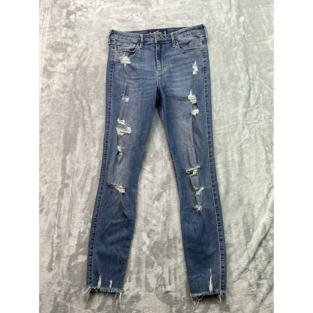 Hollister Womens Sz 7L Designer Jeans Blue High Rise Crop Super Skinny Stretch